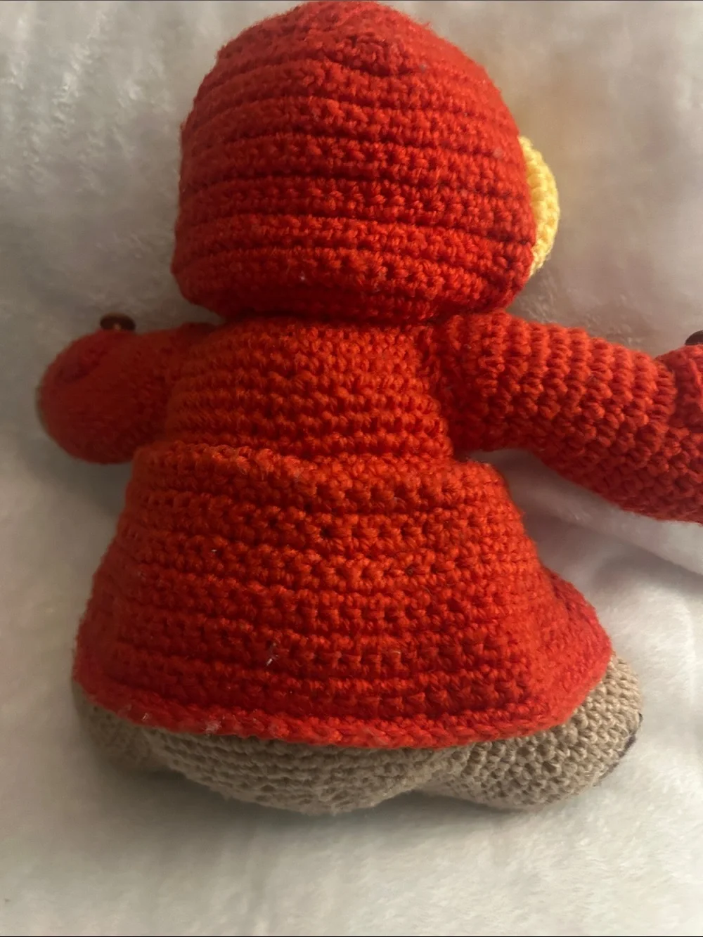 Handmade Crochet Bear in Red Coat with Yellow Hood - Plush Kids Toy